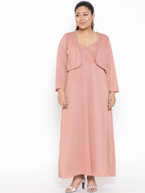 

Revolution Plus Size Women Dusty Pink Ribbed Maxi Dress with Shrug