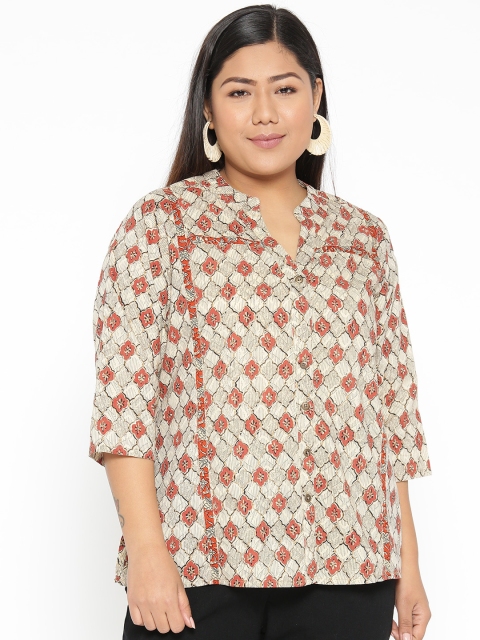 

Revolution Plus Size Women Beige Rust Orange Regular Fit Printed Casual Shirt