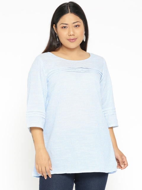 

Revolution Plus Size Women Blue Striped Pure Cotton Top