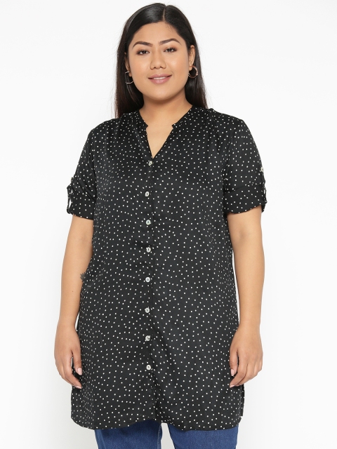 

Revolution Plus Size Women Black White Printed Longline Regular Top