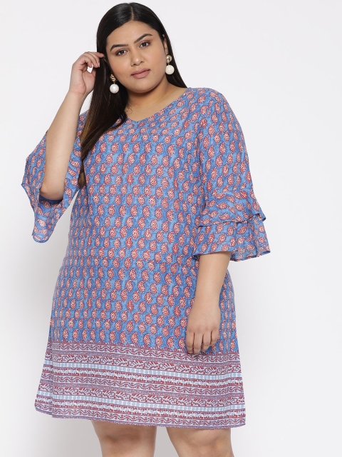 

Revolution Plus Size Women Blue Red Paisley Print Shift Dress