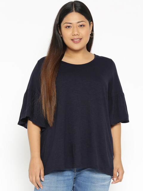 

Revolution Plus Size Women Navy Blue Solid Top