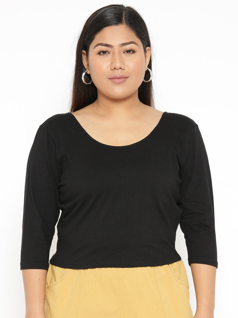 

Revolution Plus Size Women Black Solid Scoop Neck T-shirt