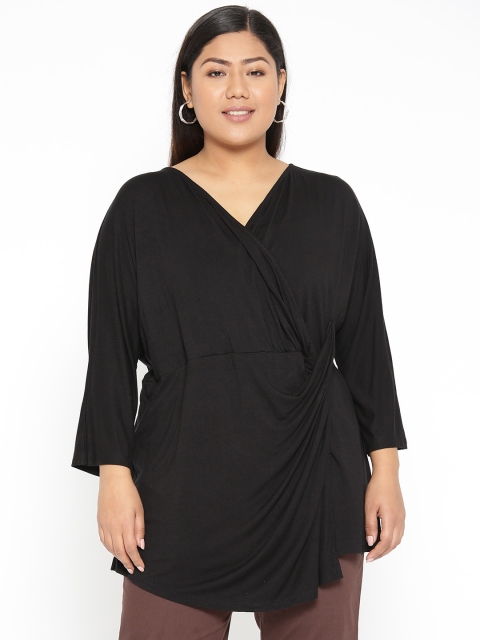

Revolution Plus Size Women Black Solid Wrap Top