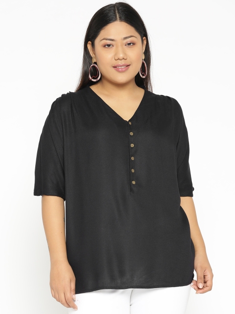 

Revolution Plus Size Women Black Solid Regular Top