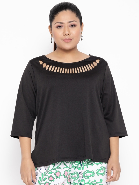 

Revolution Plus Size Women Black Solid Regular Top