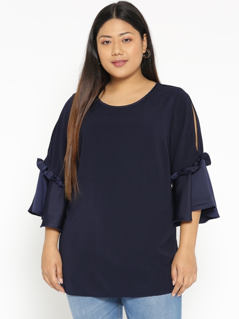 

Revolution Plus Size Women Navy Blue Solid Top