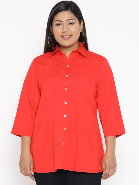 

Revolution Plus Size Women Red Solid Regular Fit Formal Shirt