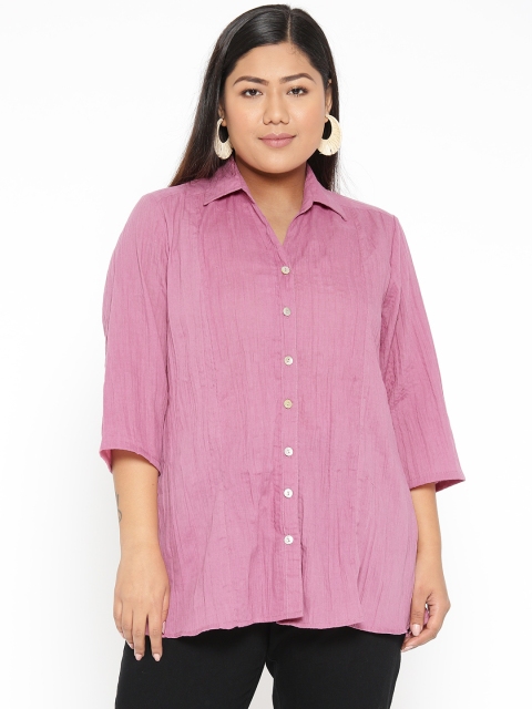 

Revolution Plus Size Women Pink Regular Fit Crinkled Solid Casual Shirt
