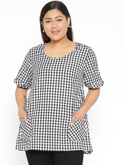 

Revolution Plus Size Women Black White Checked A-Line Top