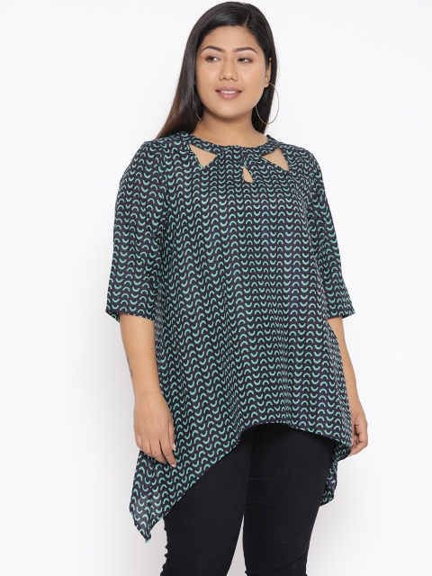 

Revolution Plus Size Women Purple Green Printed A-Line Top