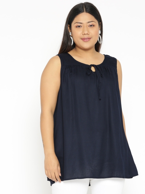 

Revolution Plus Size Women Navy Blue Solid Top