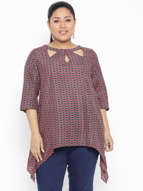 

Revolution Plus Size Women Red Green Printed A-Line Top