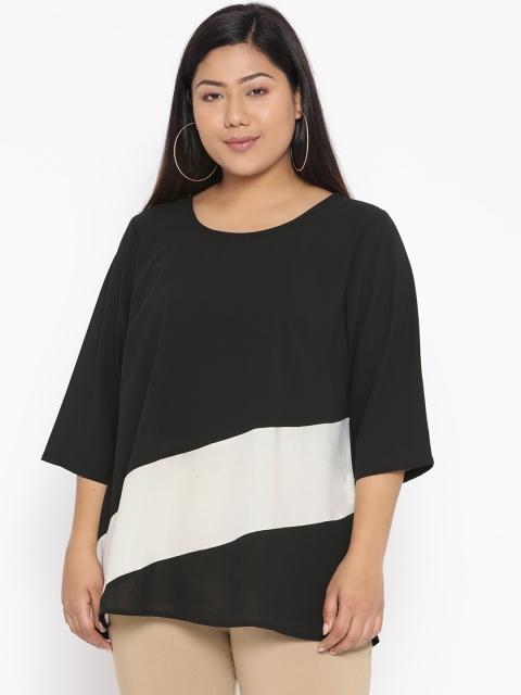 

Revolution Plus Size Women Black Off White Colourblocked Top