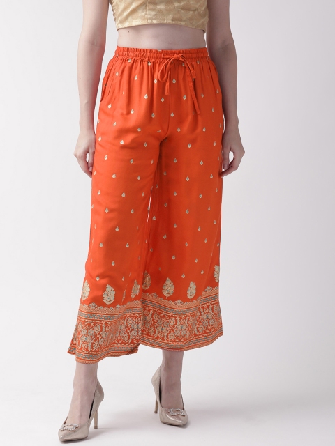 

RANGMAYEE Women Orange & Green Printed Wide Leg Palazzos