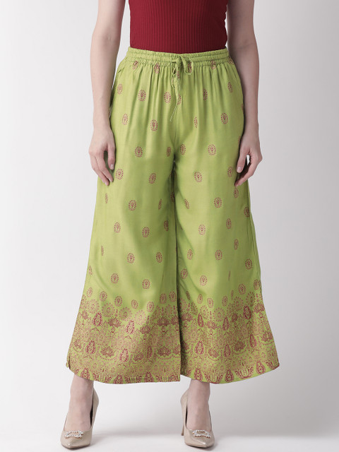 

RANGMAYEE Women Green & Red Printed Wide Leg Palazzos