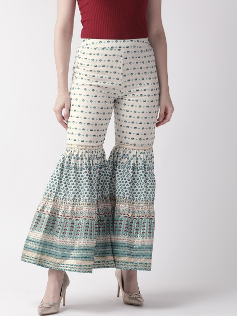 

RANGMAYEE Women Off-White & Green Foil Print Sharara