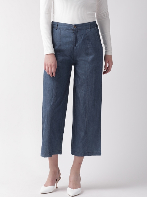 

RANGMAYEE Women Navy Blue Regular Fit Solid Denim Cropped Trousers