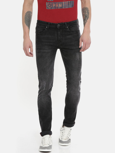 

Being Human Clothing Men Black Skinny Fit Mid-Rise Low Distress Stretchable Jeans