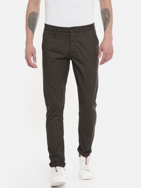 

Being Human Men Brown & Grey Slim Fit Printed Chinos