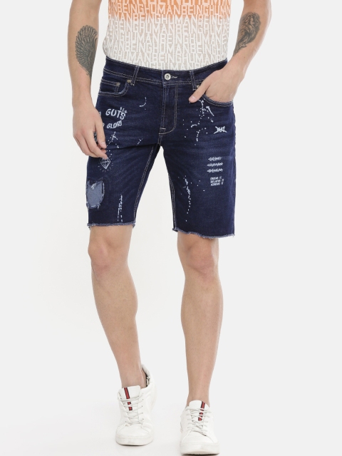 

Being Human Men Blue Printed Regular Fit Denim Shorts