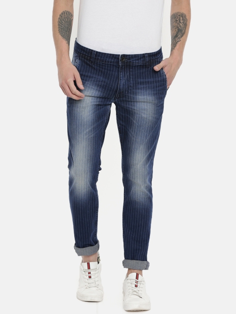 

Being Human Men Blue Skinny Fit Mid-Rise Clean Look Striped Stretchable Jeans