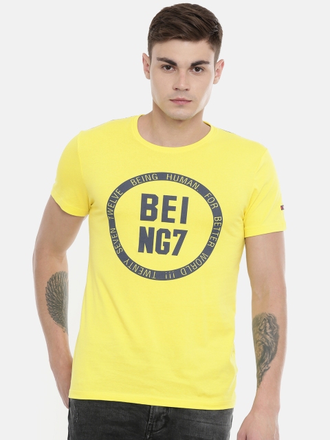 

Being Human Men Yellow Printed Round Neck T-shirt
