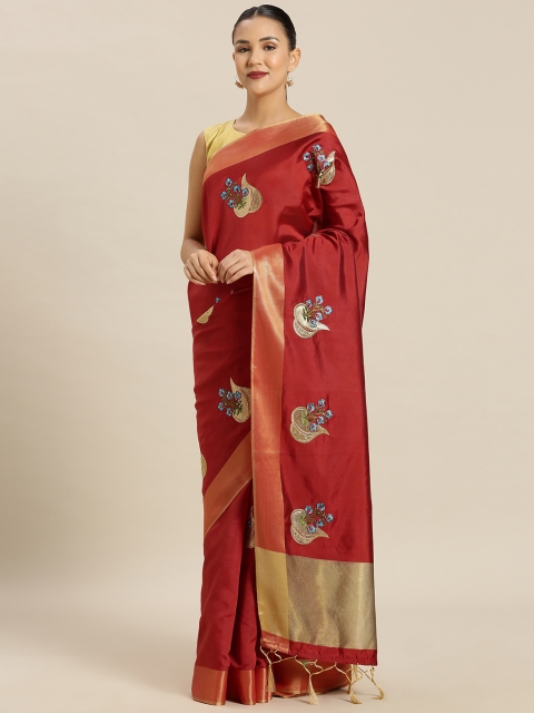

Mitera Red Embroidered Art Silk Saree