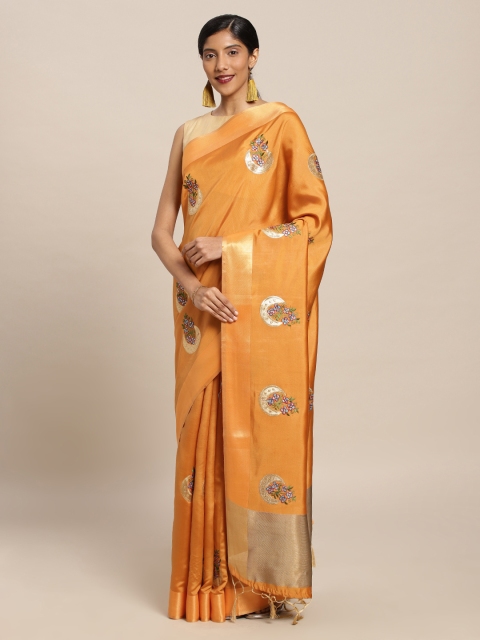 

Mitera Orange Embroidered Art Silk Saree