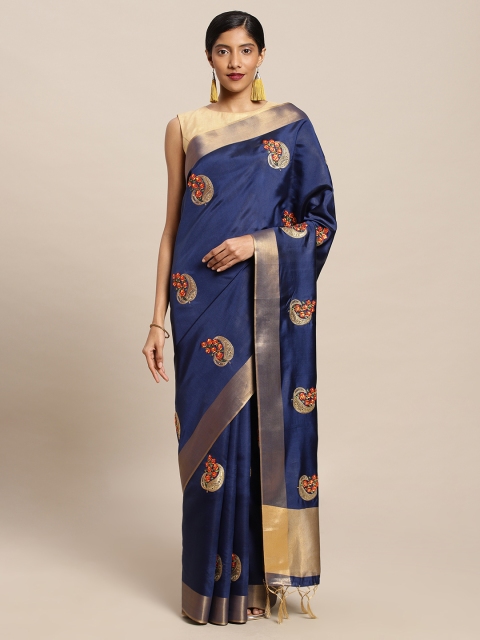 

Mitera Navy Blue Embroidered Art Silk Saree