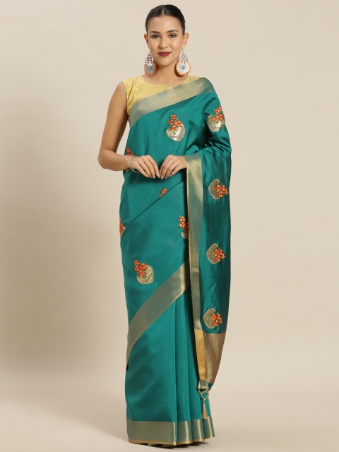 

Mitera Teal Green Embroidered Art Silk Saree