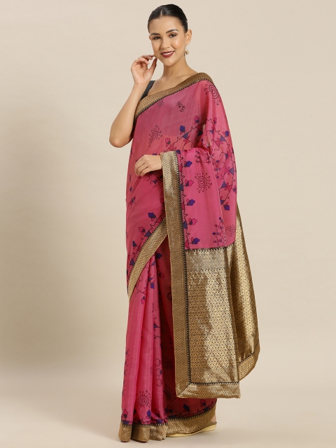 

Mitera Pink Polycotton Printed Banarasi Saree