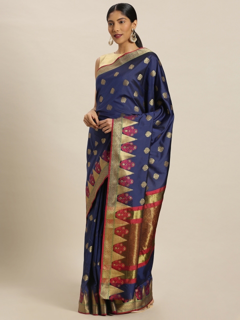 

Mitera Navy Blue Art Silk Woven Design Banarasi Saree
