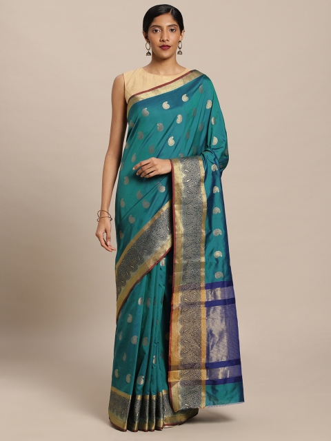 

Mitera Teal Blue Art Silk Woven Design Banarasi Saree