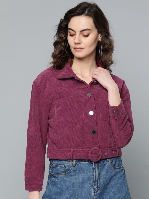 

VividArtsy Women Magenta Solid Corduroy Tailored Jacket