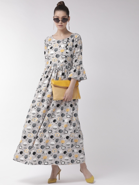 

U&F Women Grey & White Printed Maxi Dress