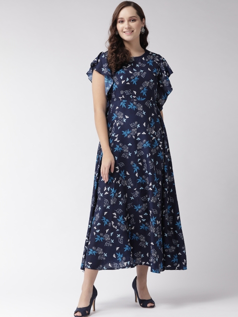 

U&F Women Blue & White Printed Maxi Dress, Navy blue