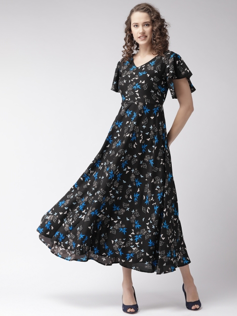 

U&F Women Black & Blue Butterfly Printed Maxi Dress