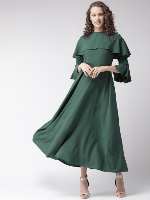 

U&F Women Green Solid Layered Maxi Dress