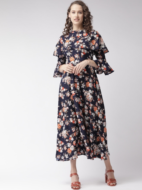 

U&F Women Navy Blue & White Printed Maxi Dress