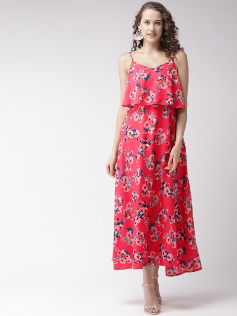 

U&F Women Pink & Blue Printed Layered Maxi Dress