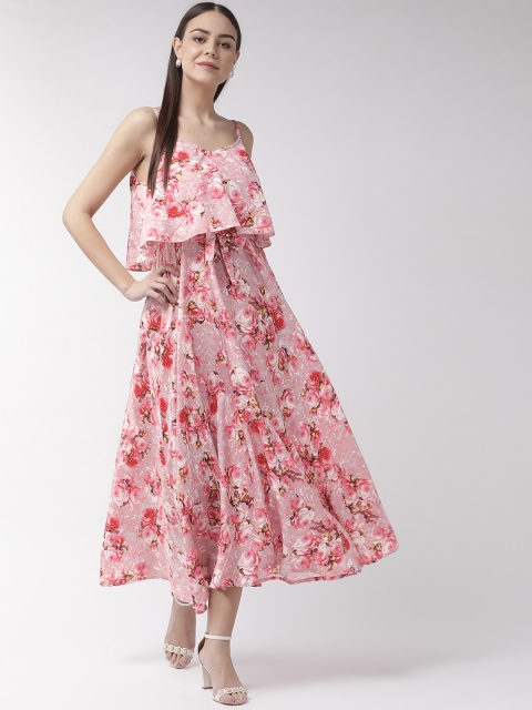 

U&F Women Pink & Red Floral Printed Maxi Dress