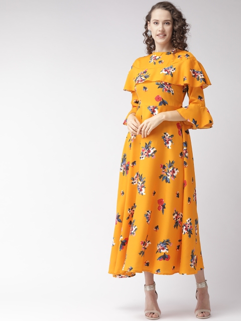

U&F Women Mustard Yellow & Blue Printed Maxi Dress