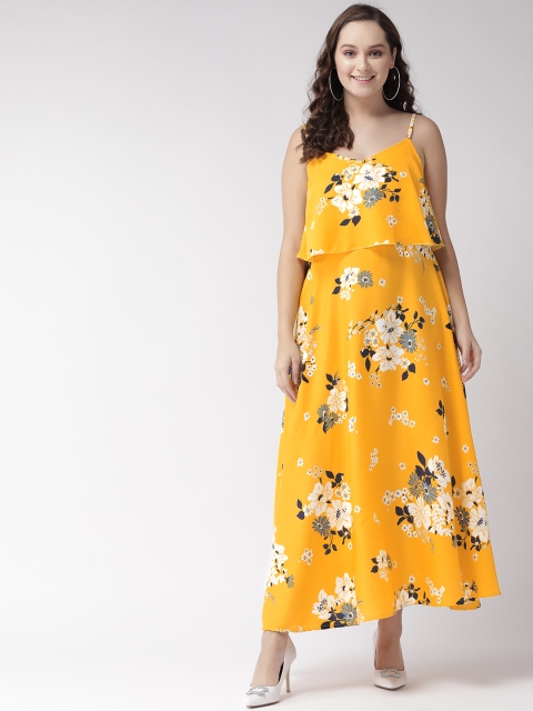 

U&F Women Yellow & Blue Floral Printed Maxi Dress
