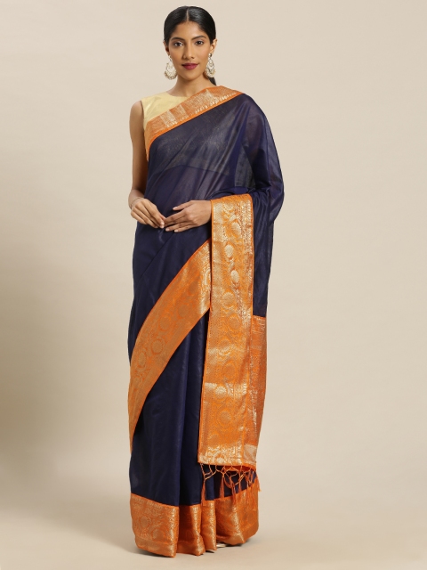 

Mitera Navy Blue Cotton Blend Woven Design Banarasi Saree