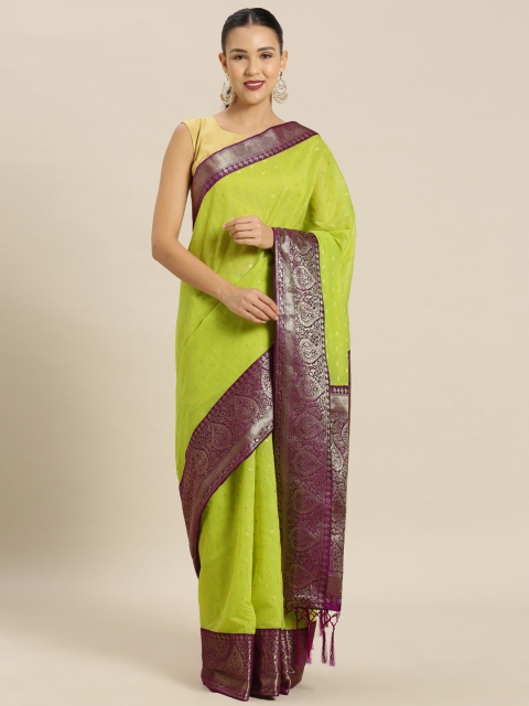 

Mitera Green Cotton Blend Woven Design Banarasi Saree