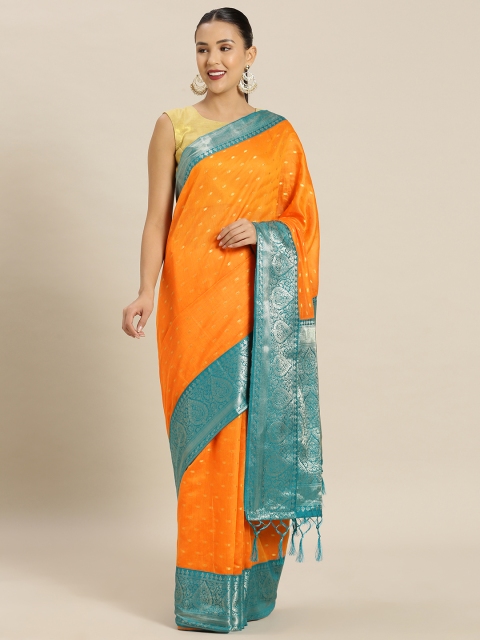 

Mitera Orange Cotton Blend Woven Design Banarasi Saree