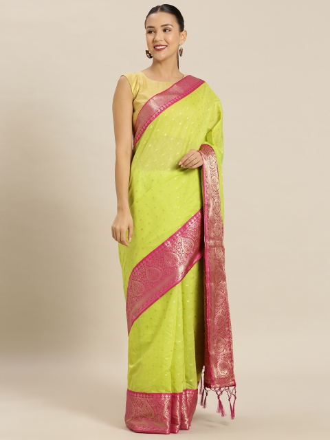 

Mitera Green Cotton Blend Woven Design Banarasi Saree