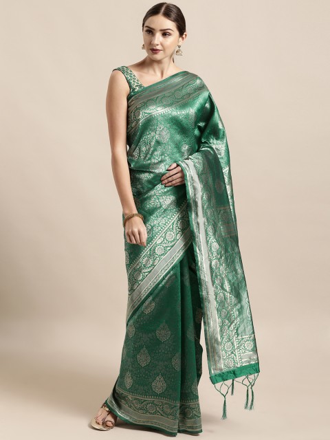

Mitera Green & Gold-Coloured Art Silk Woven Design Banarasi Saree