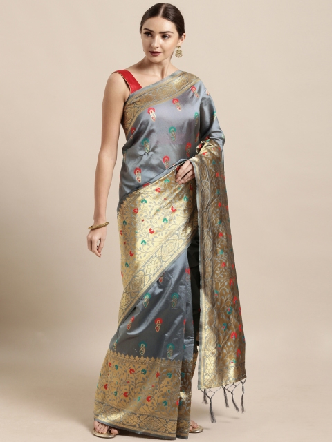 

Mitera Grey & Gold-Toned Art Silk Woven Design Banarasi Saree